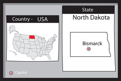 bismarck north dakota state us map with capital bw gray