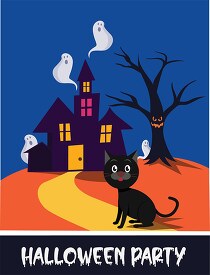 black cat haunted house halloween party invitation