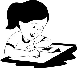 black outline girl drawing clipart