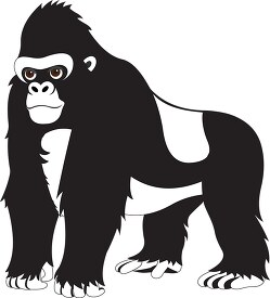 black outline large gorilla stadning on all fours clipart