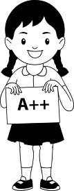 black outline school girl showing her result clipart