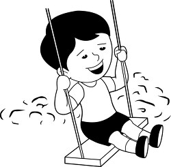 black white asian boy swinging at playground clipart