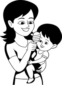 black white baby sitter with child and toy black white clipart