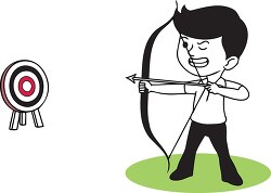 black white boy aiming target with bow and arrow archery clipart
