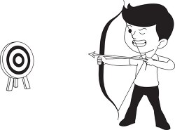 black white boy aiming target with bow and arrow archery clipart