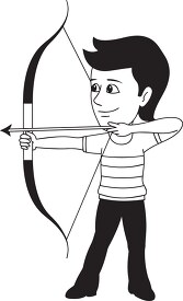 black white boy aiming with bow and arrow archery clipart