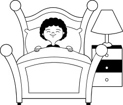 black white boy in bed sleeping clipart