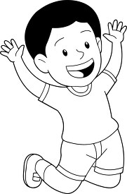 black white boy jumping in the air happily clipart