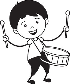 black white boy playing drum musical instrument clipart