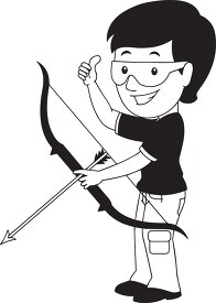 black white boy with bow and arrow archery clipart
