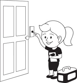 black white door to door salesgirl black white clipart