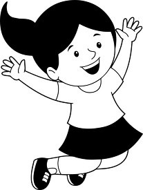 black white girl jumping in the air happily clipart