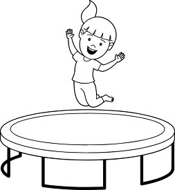 black white girl jumping playing on trampoline clipart 2a