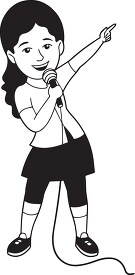 black white girl singing with microphone clipart