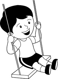 black white kid boy swinging clipart 2