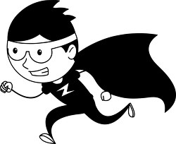black white masked caped superhero running clipart