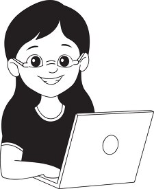black white teenage girl working on laptop clipart