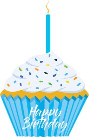 blue happy birthday cupcake with candle clipart