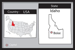 boise idaho state us map with capital bw gray
