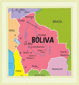 bolivia country map color border clipart