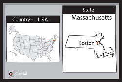 boston massachusetts state us map with capital bw gray