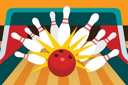 bowling ball hitting pins on alley clipart