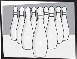 bowling pins lined up gray