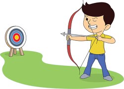 boy aiming target with bow and arrow archery clipart