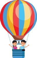 boy and girl in hot air balloon clipart
