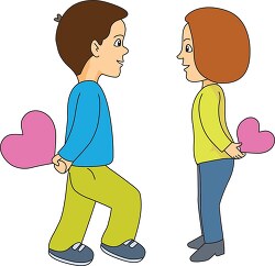 boy and girl love holding hearts clipart