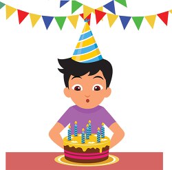 boy blowing air on candles birthday clipart