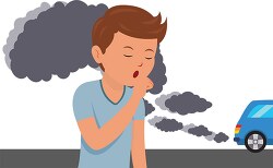 boy coughing due to vehicle air pollution clipart