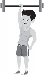 boy doing exercise with barbell gray color