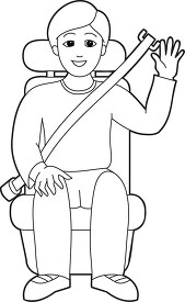 boy earing seatbelt in car black outline clipart