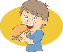 boy eating hamburger clipart