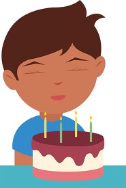 boy eyes closed blowing out candles on birthday cake