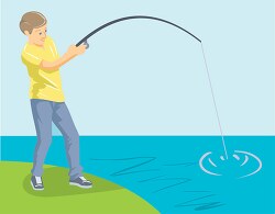 boy fishing in lake clipart