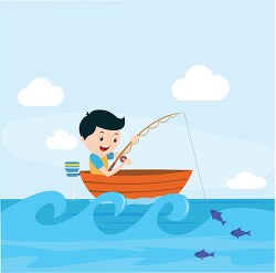 boy fishing in the ocean clipart