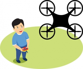 boy flying drone with remote clipart