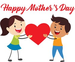 boy girl holding heart happy mothers day clipart