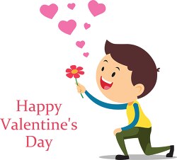 boy giving flower valentines day clipart