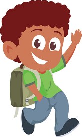boy going to school walking and waving