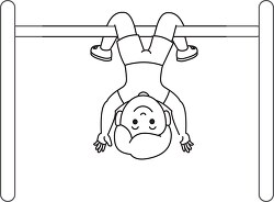 boy hanging playing on bar 2 black white outline