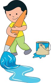 boy holding a large paint brush with can of paint cartoon style