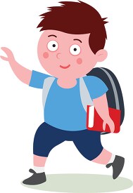 boy holding book carries school backpack clipart