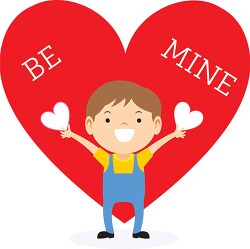 boy holding hearts with large be mine heart clpart