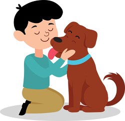 boy holding pet cute brown dog clipart