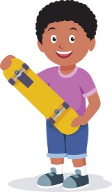 boy holding skateboard children clipart