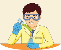 boy holding test tube on flame in science lab science clipart