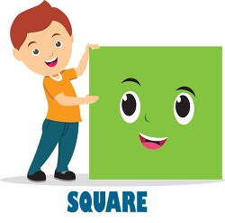 boy holds square cartoon shape geometry character clipart